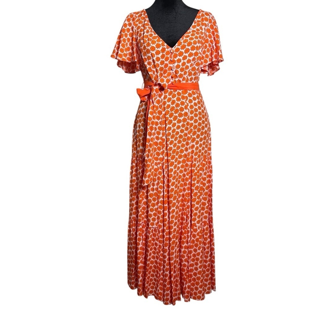Diane Von Furstenberg Leila Daisy Dots Tiered Flutter Sleeve Midi Dress Sz. 6